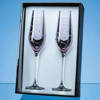 2 Pink Diamante Champagne Flutes with Spiral Design Cutting in an attractive Gift Box